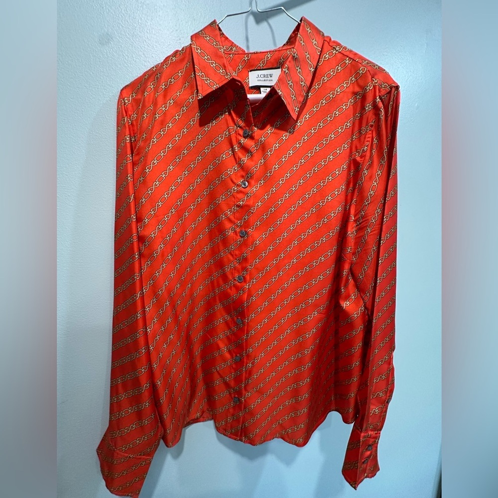J. Crew Collection Orange Chain Pattern Button Do… - image 3